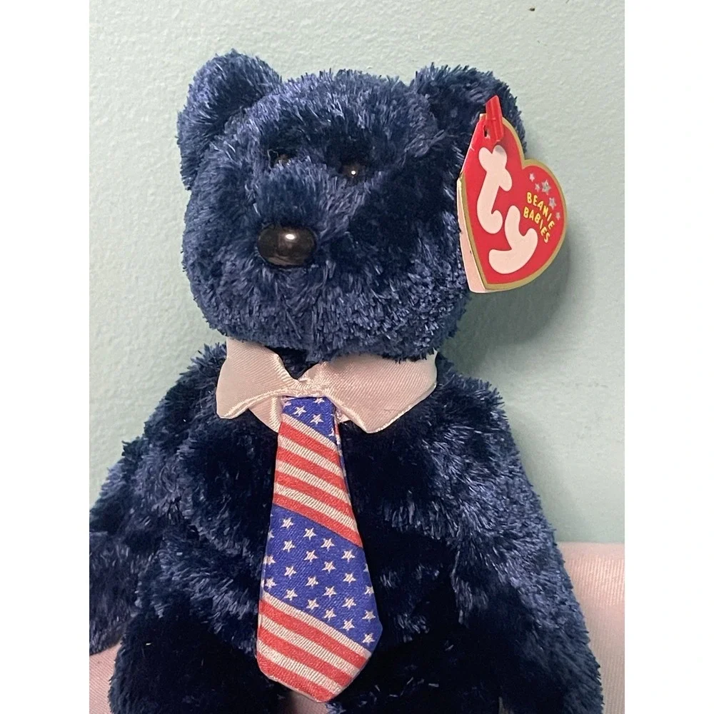 *Rare/Retired* TY Beanie baby 'POPS'‎ bear with USA flag tie (2002)NEW With Tag